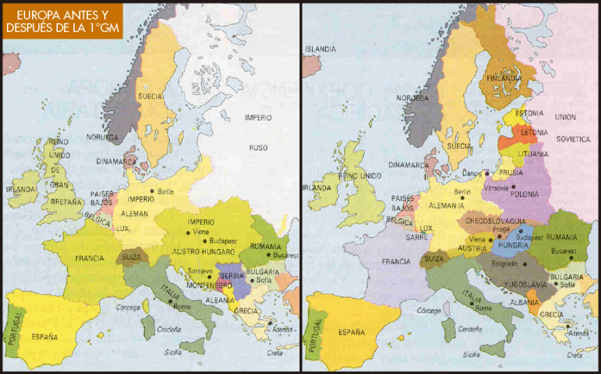 Resultat d'imatges de mapa europa antes y despues de la guerra